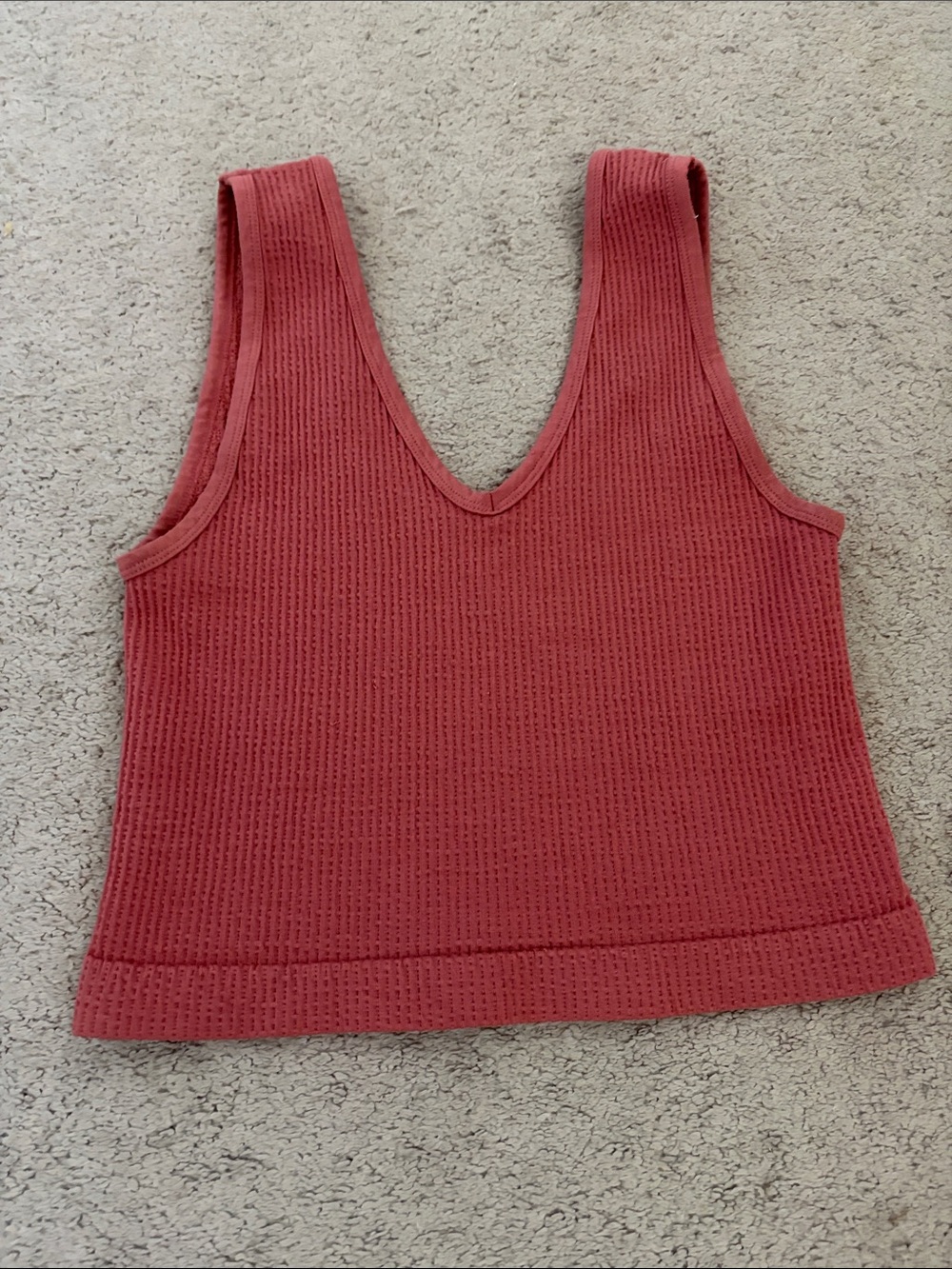 Waffle Knit V-Neck Tank Top - Rose Red